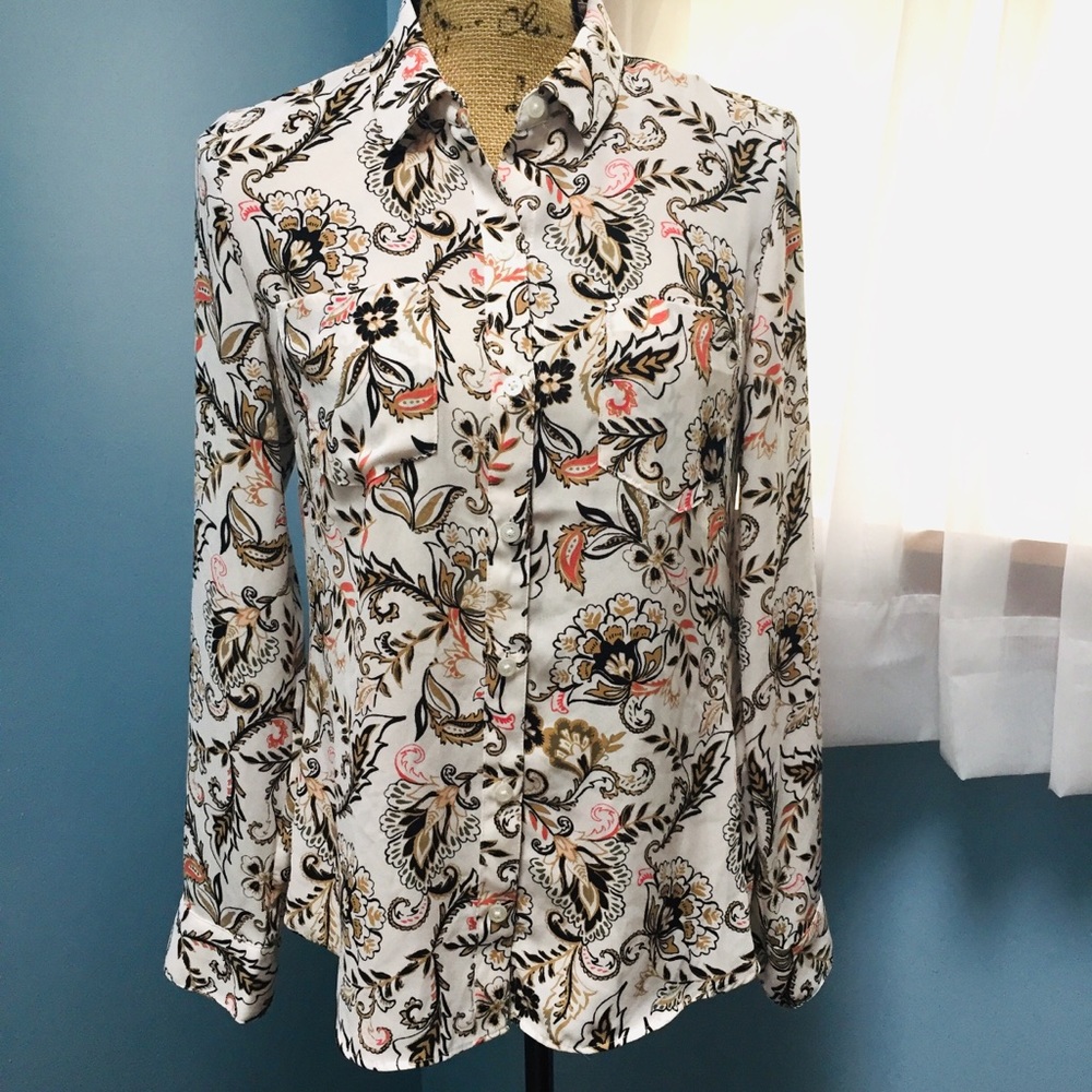 White House Black Market Floral Button Down Shirt - Multicolor